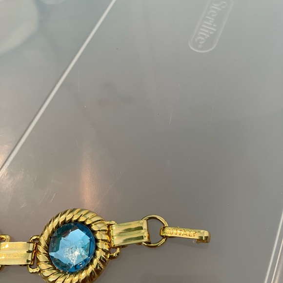 Emerald Green, Light and Royal Blue Gems Gold Metal Circles Belt Made in Italy - Picture 3 of 6